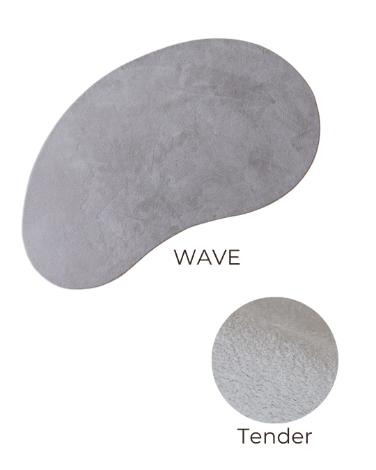 Topshot pebble tender tapijt en close-up duurzaam opverend materiaal.