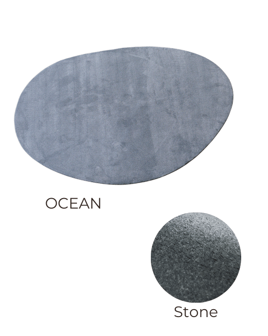 Topshot pebble stone tapijt en close-up duurzaam opverend materiaal.